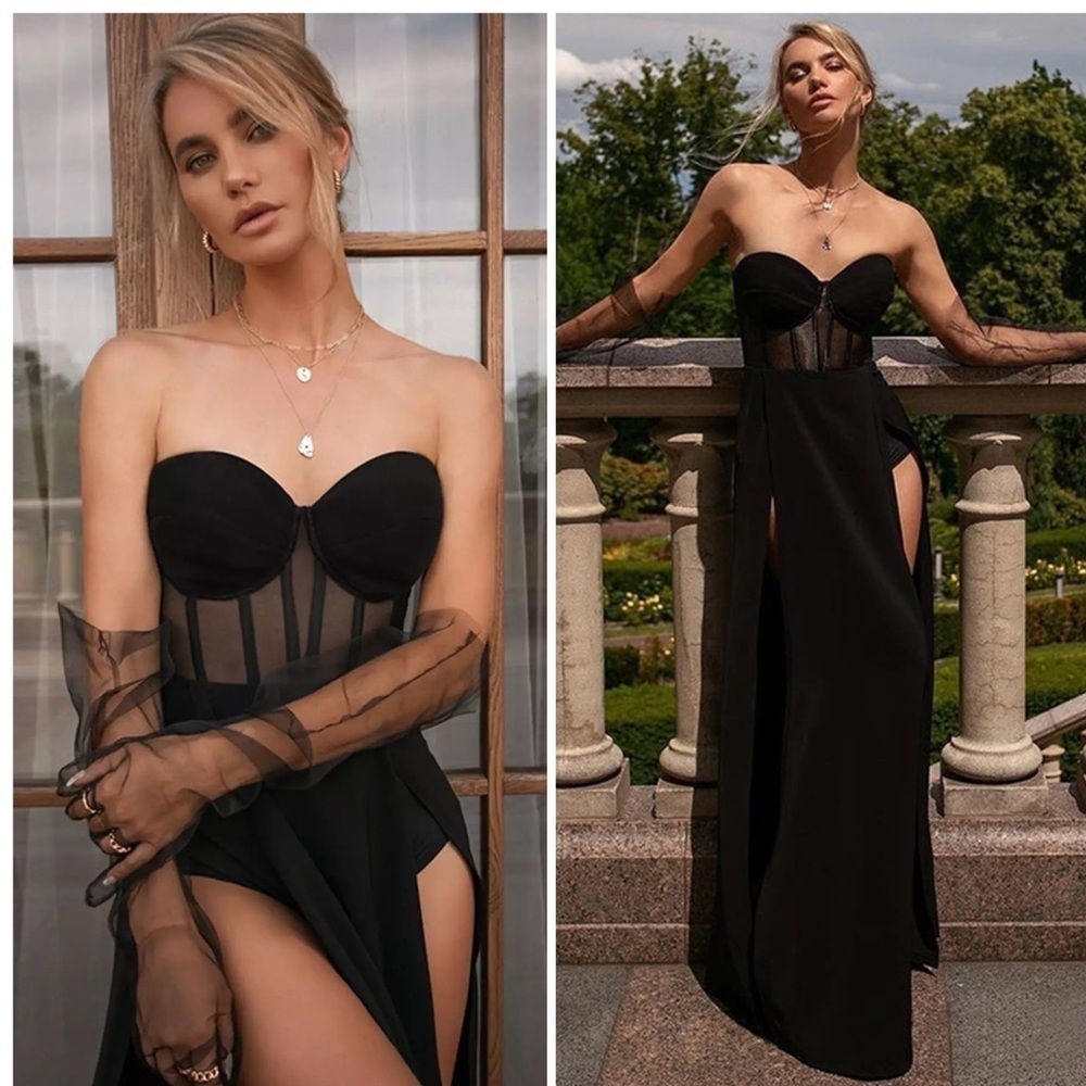 Black Maxi Corset Dress With Side Split Size S